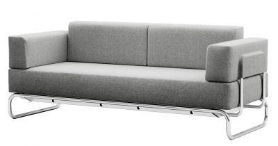 Graues Thonet 2-Sitzer Sofa S 5002/C001 mit Chromgestell für Wohnzimmer und Büro.